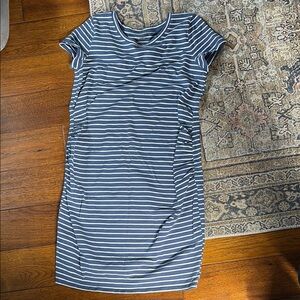 Sonoma Blue and White Ruched Sheath Mini Dress